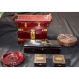 A Chinese wooden cabinet, Japanese Lacquer boxes etc