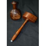 Two Masonic items a wooden gavel and Scottish wooden Maul (2)