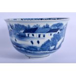 A CHINESE QING DYNASTY BLUE AND WHITE PORCELAIN BOWL Kangxi mark and possibly of the period, painte