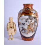 A 19TH CENTURY JAPANESE MEIJI PERIOD KUTANI VASE together with a Meiji period okimono. (2)