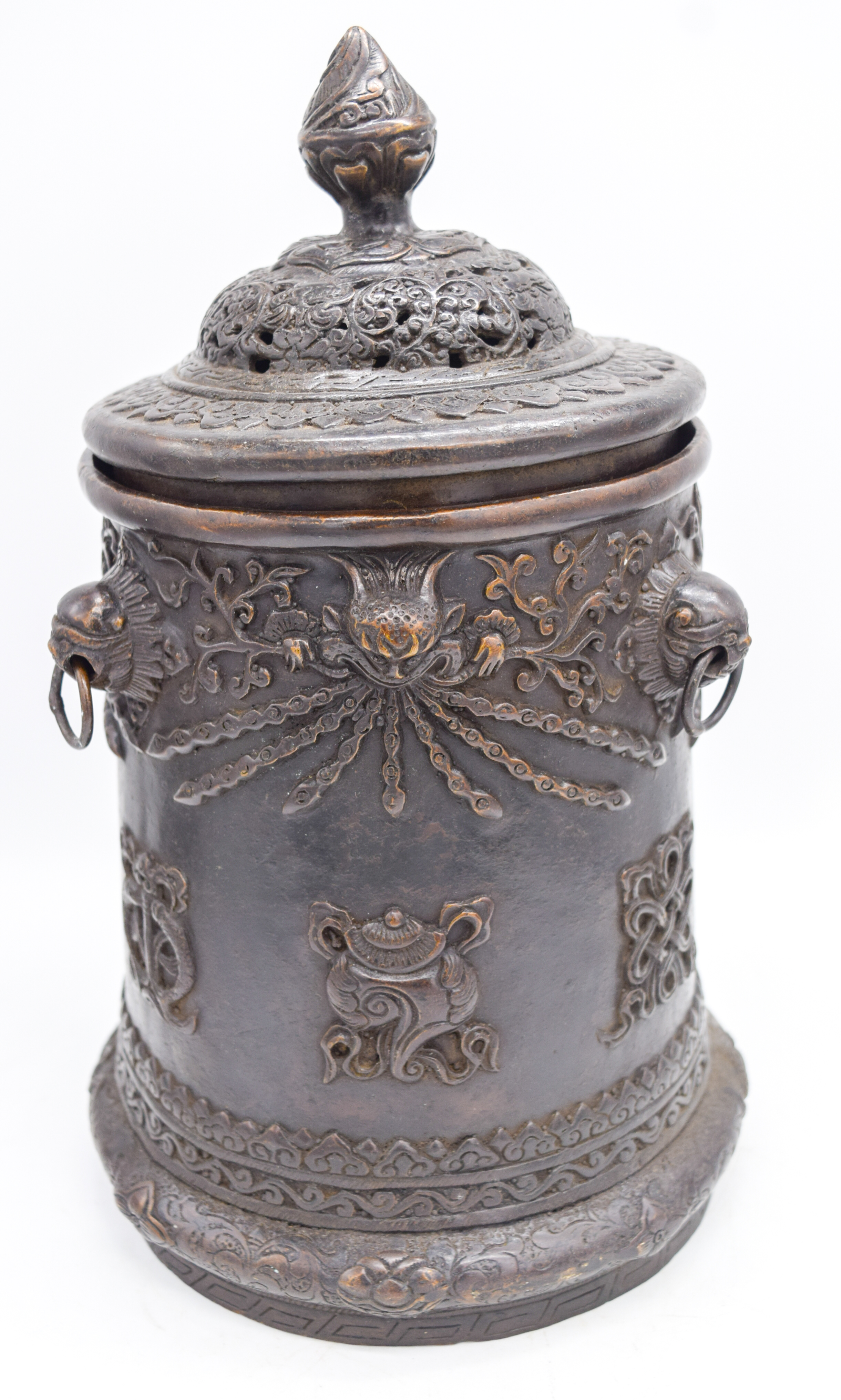 A Tibetan bronze jar with lid 27 x 15 cm