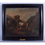 Continental School (18th/19th Century) After Begeijn, oil on canvas, milking the herd. Image 30 cm