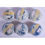 SIX CHINESE CA MAU CARGO PORCELAIN COSMETIC BOXES AND COVERS painted with flowers. 6.5 cm diameter.