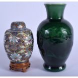 AN EARLY 20TH CENTURY CHINESE CLOISONNE ENAMEL VASE AND COVER together with a Peking style vase. La