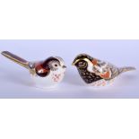 Royal Crown Derby paperweight of a Long Tailed Tit and Bunting. 13cm wide