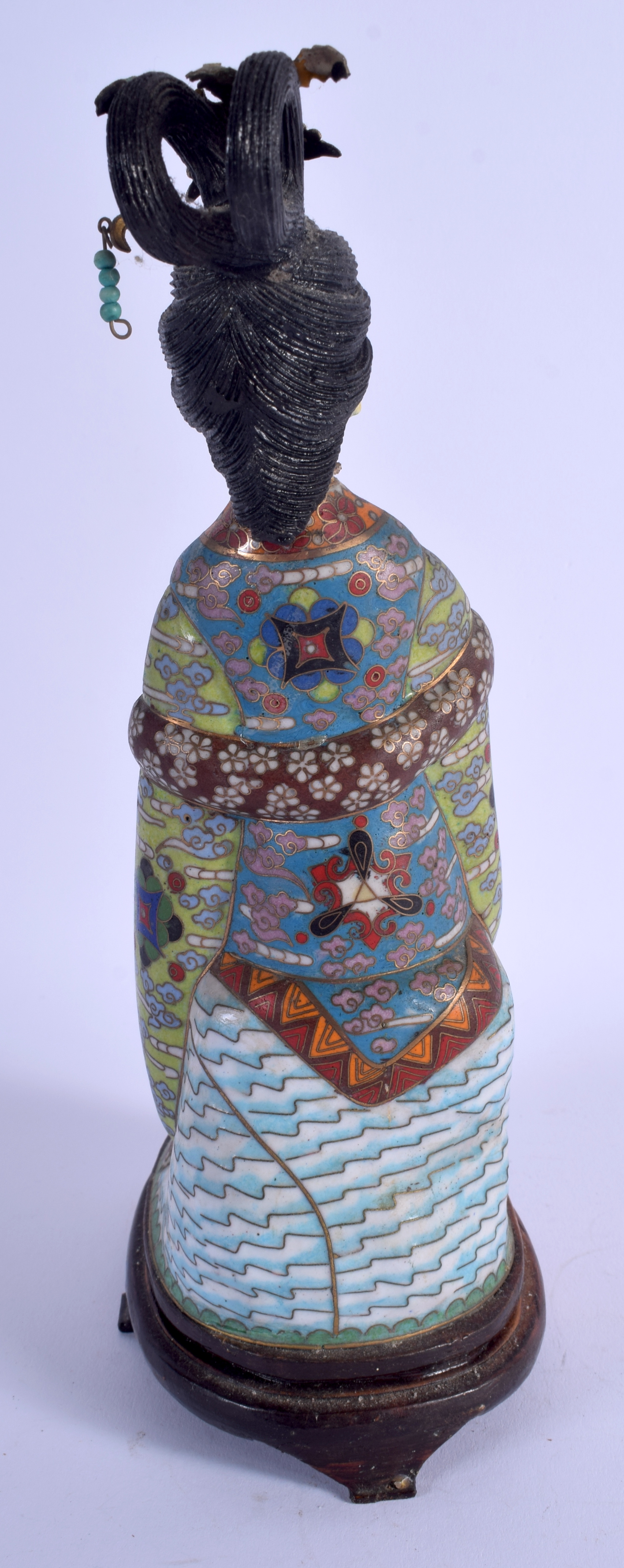 AN EARLY 20TH CENTURY CHINESE CLOISONNE ENAMEL AND IVORY GUANYIN decorated with motifs. 27 cm high. - Image 2 of 3