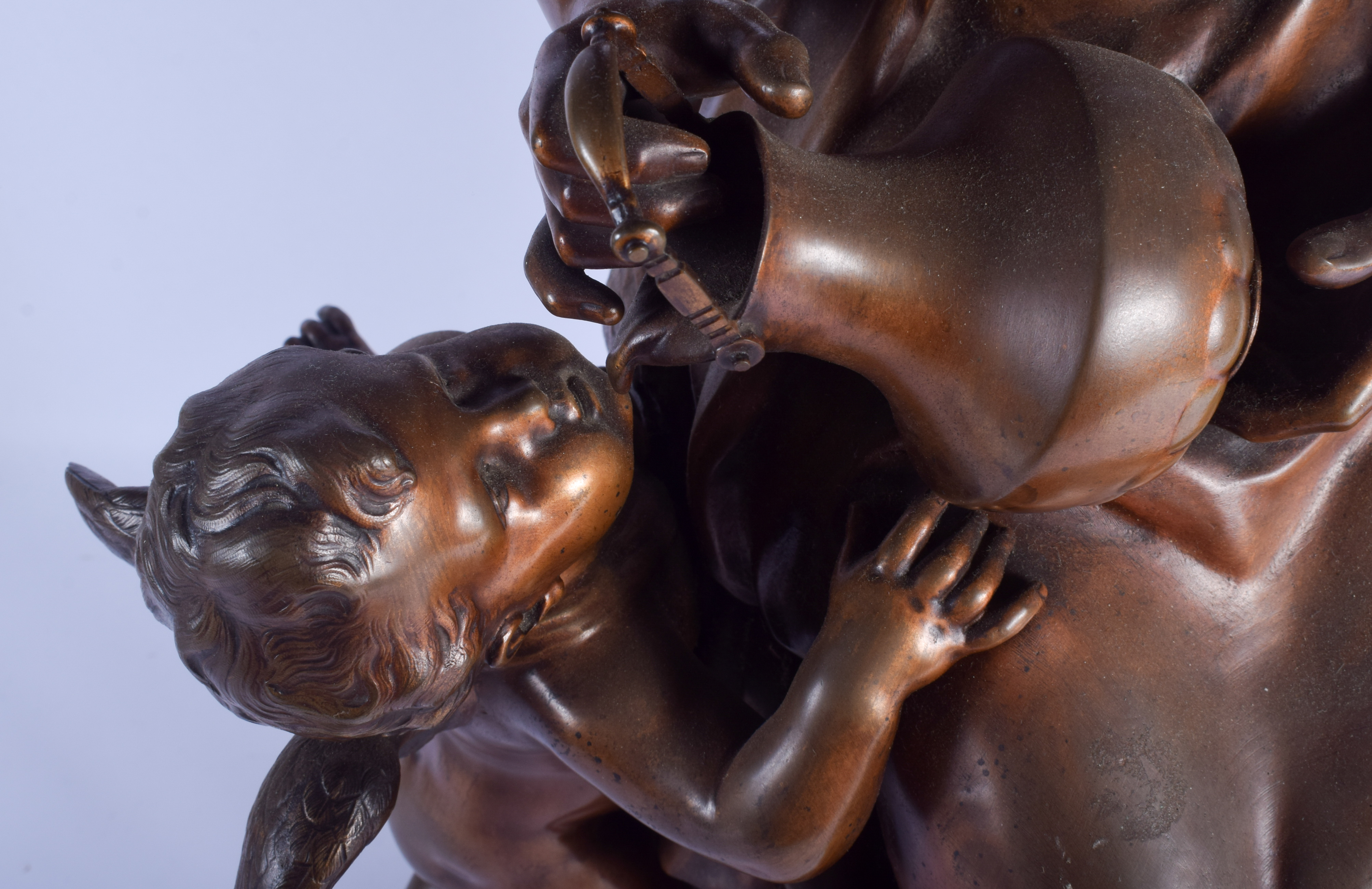 A VERY LARGE 19TH CENTURY FRENCH BRONZE FIGURE OF A FEMALE modelled pouring water into a putti's mo - Image 3 of 5