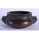 A CHINESE TWIN HANDLED BRONZE CENSER 20th Century. 18 cm wide, internal width 11 cm.