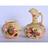 Royal Worcester ewer painted with flowers on a blush ivory ground shape 1136, date for 1897 Royal