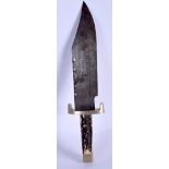 A RARE WELLS FARGO COMPANY EXPRESS HORN HANDLED BOWIE KNIFE engraved with locomotives. 38 cm long.