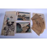 A COLLECTION OF JAPANESE MEIJI PERIOD WATERCOLOURS together with wood block prints. (qty)
