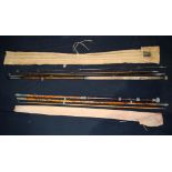 Two vintage cane fishing rods longest 390cm