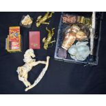 Miscellaneous group Brass cupids, satsuma vase, stone frog water spout etc