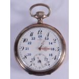 A SILVER LONGINES POCKET WATCH. 5.25 cm diameter.