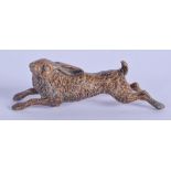 A COLD PAINTED BRONZE HARE. 7 cm wide.