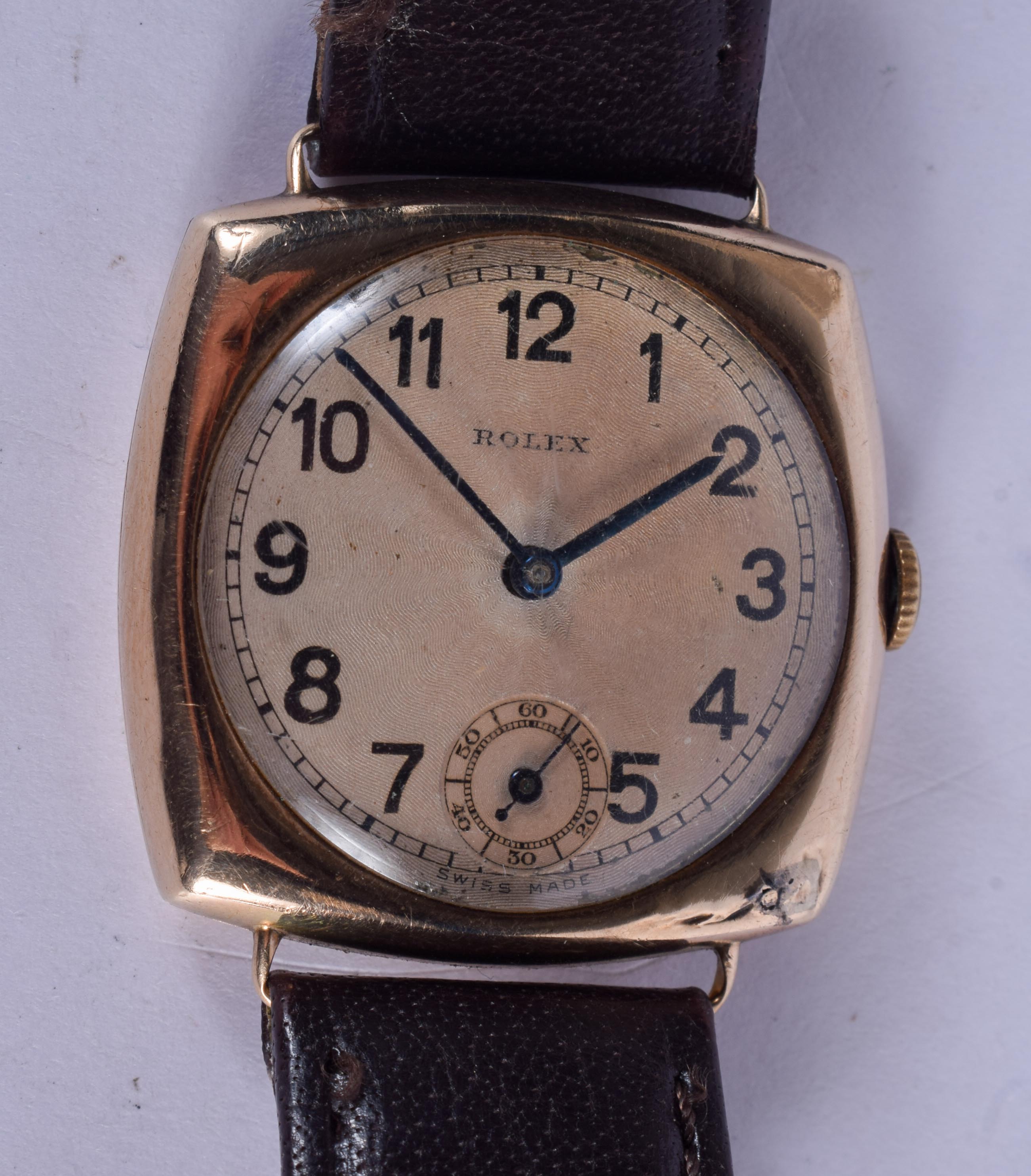 A VINTAGE 9CT GOLD ROLEX WRISTWATCH. 3.25 cm square.