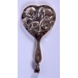 A SILVER CHERUB MIRROR. 6 cm x 3 cm.