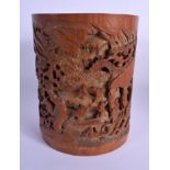 A CHINESE QING DYNASTY CARVED BAMBOO BRUSH POT Bitong. 19 cm x 14 cm.