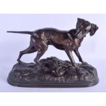 A 19TH CENTURY FRENCH BRONZE FIGURE OF A HUNTING DOG After Jules Moigniez (1835-1894). 30 cm x 22 cm