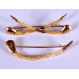 AN ANTIQUE BONE AND GOLD BROOCH together with a brooch. 6.5 cm wide. (2)