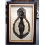 AN UNUSUAL FRAMED LOON BIRD SKIN RUG possibly Native American, with leather edge and leather work. S