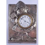 A VERY RARE SILVER NOVELTY POLICEMAN DESK CLOCK by M & C Lister. Birmingham 1908. 246 grams inc wood