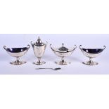 AN ART DECO SILVER CRUET SET. Sheffield 1923 & 24. Silver 368 grams. (4)