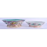 TWO EARLY 20TH CENTURY CHINESE PORCELAIN QUATREFOIL DISHES. Largest 30 cm wide. (2)