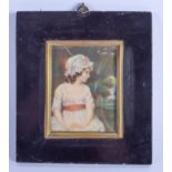 AN ANTIQUE CONTINENTAL PAINTED IVORY PORTRAIT MINIATURE by Pitt, depicting a female wearing a bonnet