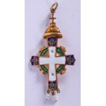 A CONTINENTAL SILVER AND ENAMEL CROSS PENDANT. 6 cm x 2.5 cm.