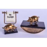 TWO EDWARDIAN BRASS PIGGY DESK ORNAMENTS. (2)