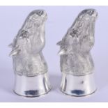 A PAIR OF SILVER HORSE CONDIMENTS. 138 grams. 8.5 cm high.