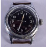 A MILITARY TYPE A H WALTHAM WATCH COMPANY BLACK DIAL WATCH. 3.25 cm diameter.