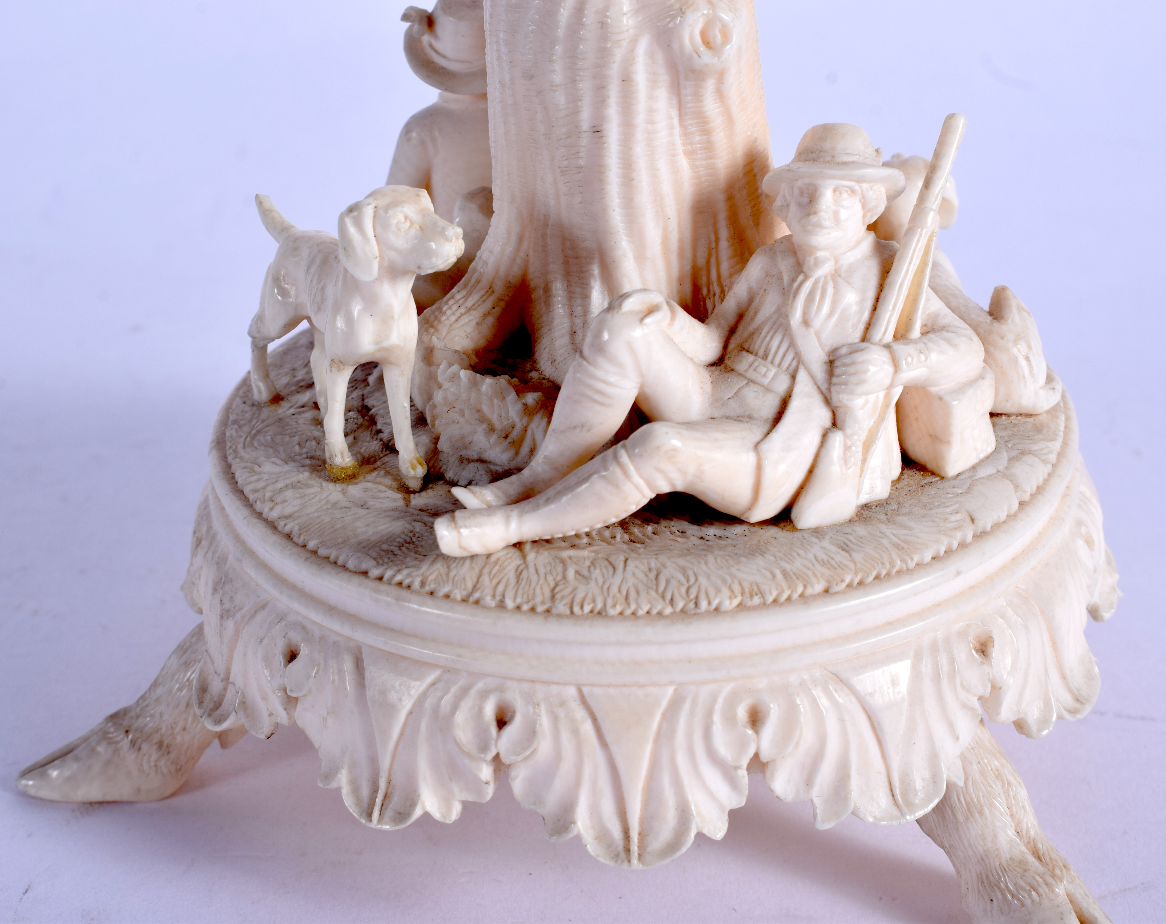 A RARE LARGE 19TH CENTURY EUROPEAN CARVED DIEPPE IVORY VASE AND COVER decorated with figures and due - Image 4 of 29