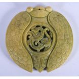 AN EARLY 20TH CENTURY CHINESE CARVED JADEITE FLY AMULET. 7 cm x 7 cm.