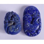 TWO CHINESE CARVED LAPIS LAZULI BOULDERS. Largest 6 cm x 3 cm. (2)