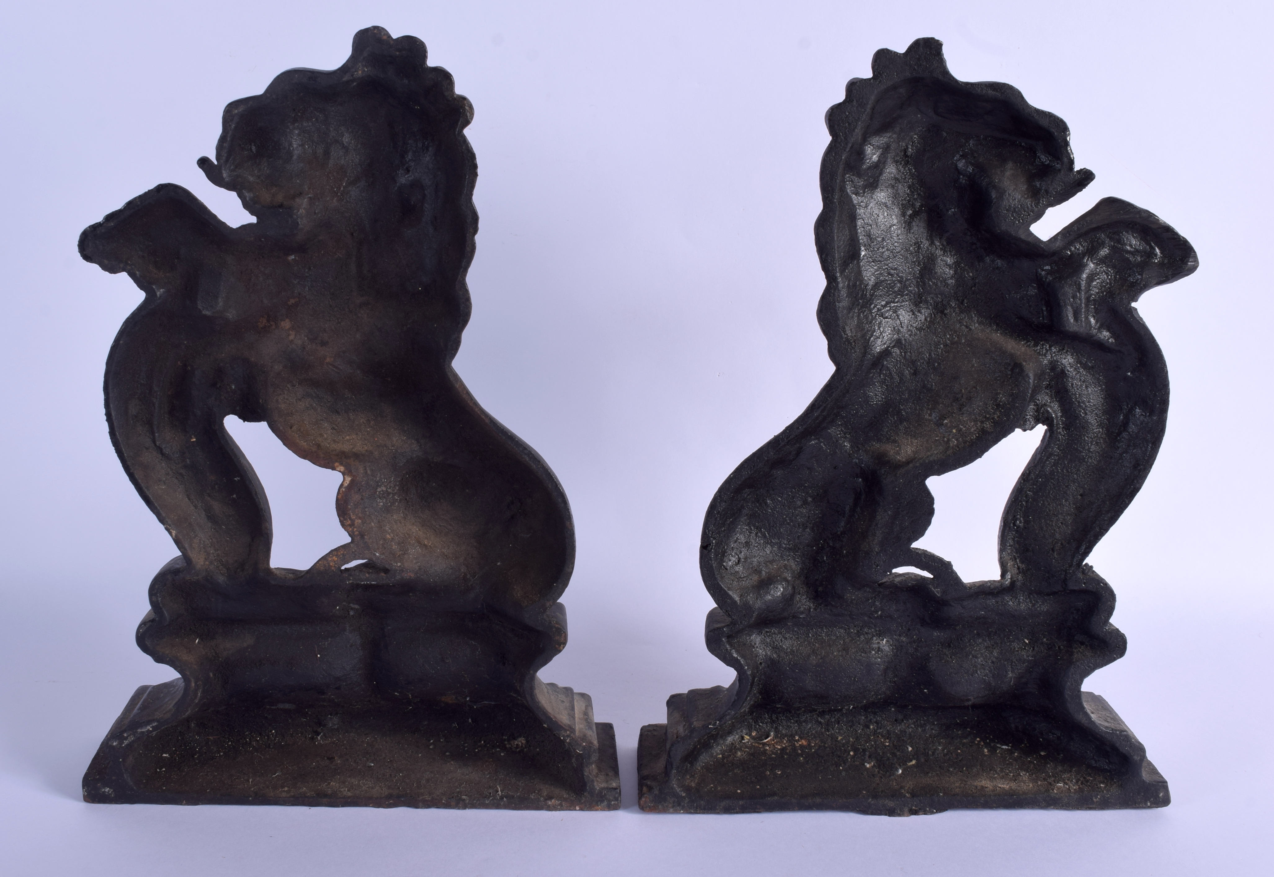 A PAIR OF 19TH CENTURY PAINTED CAST IRON LION DOOR STOPS. 35 cm x 21 cm. - Image 2 of 2