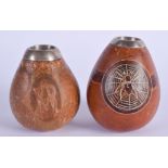 A PAIR OF VINTAGE CONTINENTAL SILVER GOURD VASES. 10 cm high.
