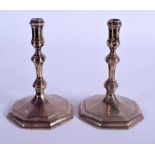 A PAIR OF ENGLISH SILVER QUEEN ANNE STYLE CANDLESTICKS. 275 grams. 11.5 cm high.