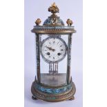 A 19TH CENTURY FRENCH CHAMPLEVE ENAMEL BRONZE REGULATOR MANTEL CLOCK. 36 cm x 12 cm.