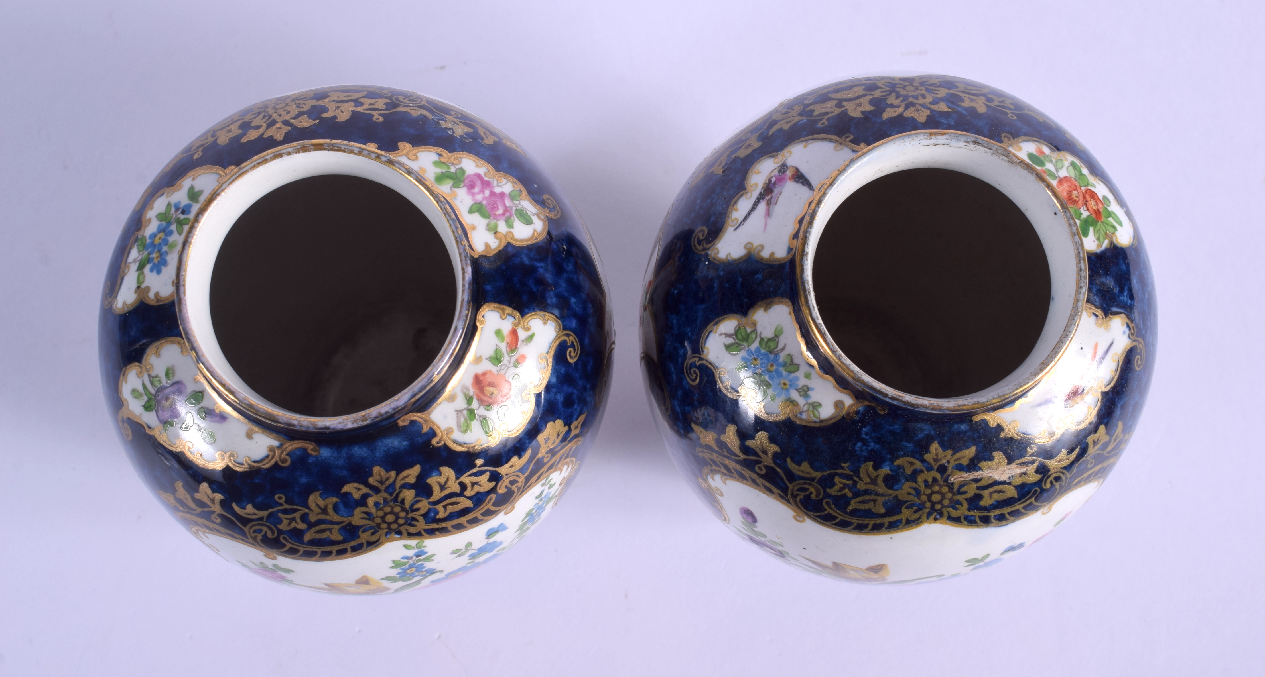 A PAIR OF ANTIQUE BOOTHS BLUE SCALE VASES. 12.5 cm high. - Image 3 of 4