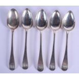 A SET OF FIVE SILVER SERVING SPOONS. Newcastle 1859. 330 grams. 21 cm long. (5)
