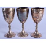 THREE 1970S SILVER GOBLETS. Birmingham 1971. 337 grams. 14 cm high. (3)