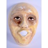 AN UNUSUAL VINTAGE FOLK ART FAIRGROUND PAINTED PLASTER MASK HEAD. 21 cm x 14 cm.