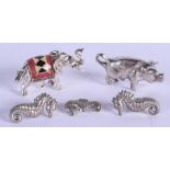 A SILVER AND ENAMEL ELEPHANT etc. 69 grams. (5)