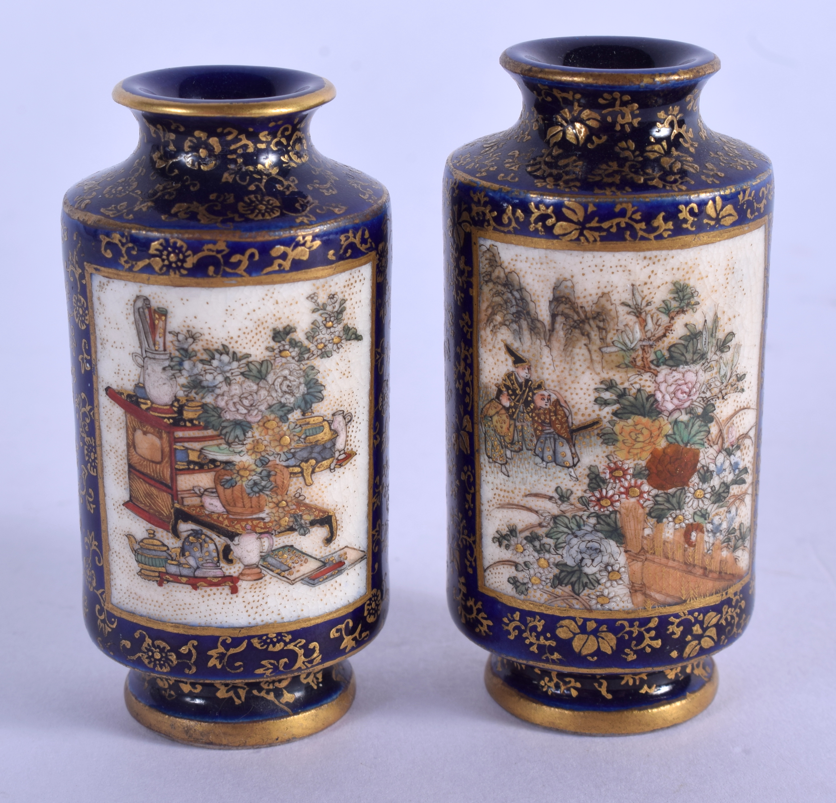 A FINE MINIATURE PAIR OF 19TH CENTURY JAPANESE MEIJI PERIOD SATSUMA VASES painted with figures. 6.75 - Image 2 of 4