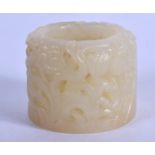 AN EARLY 20TH CENTURY CHINESE CARVED JADE ARCHERS RING. 3 cm wide.