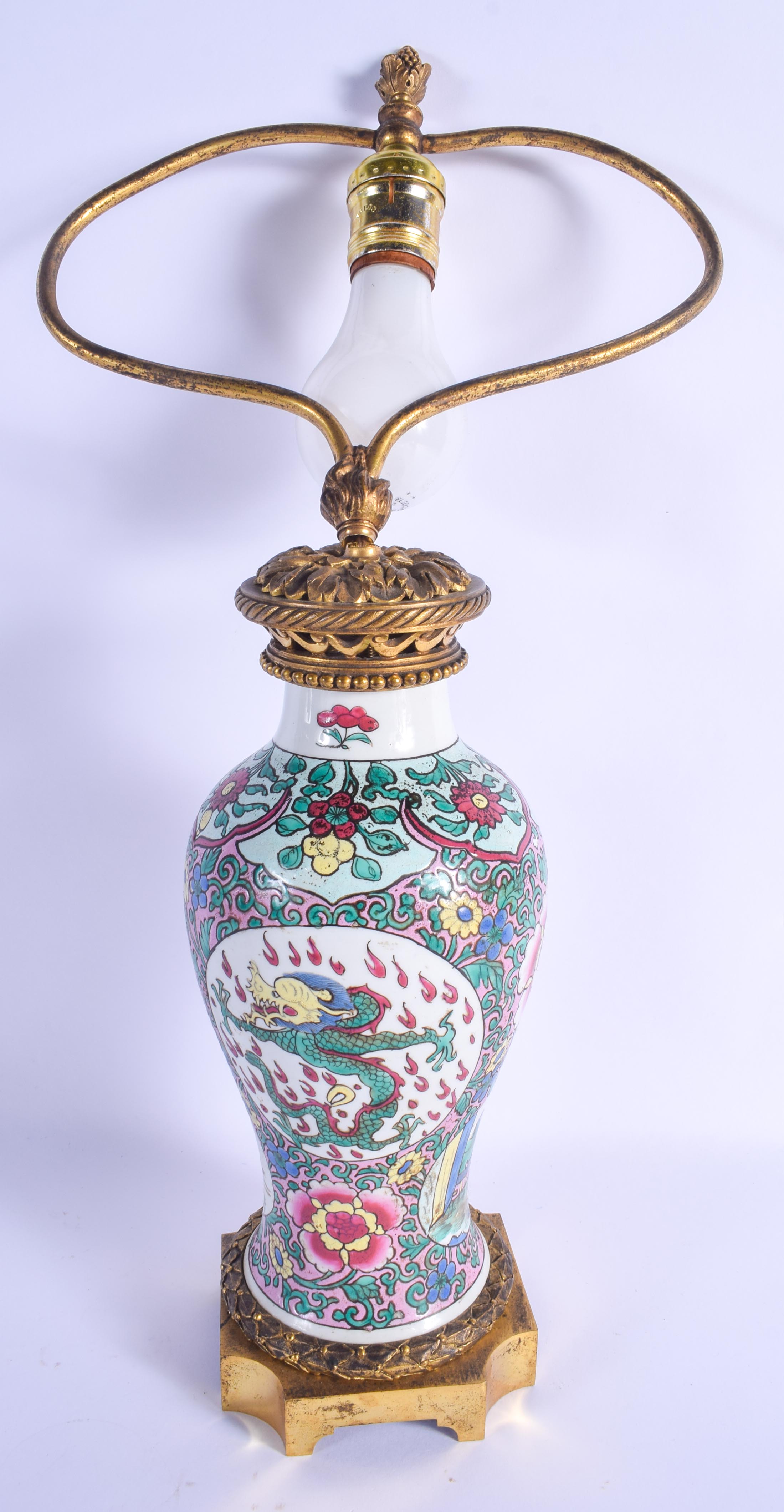 A 19TH CENTURY FRENCH SAMSONS OF PARIS PORCELAIN VASE Chinese style, converted to a lamp. Vase 25.5 - Image 2 of 5