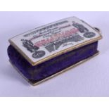 A VERY RARE ANTIQUE ENAMELLED BANK NOTE SILVER PENDANT. 3.5 cm x 1.75 cm.