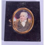 AN EARLY 19TH CENTURY ENGLISH PAINTED IVORY PORTRAIT MINIATURE depicting John Cowley Esq. Image 6 cm